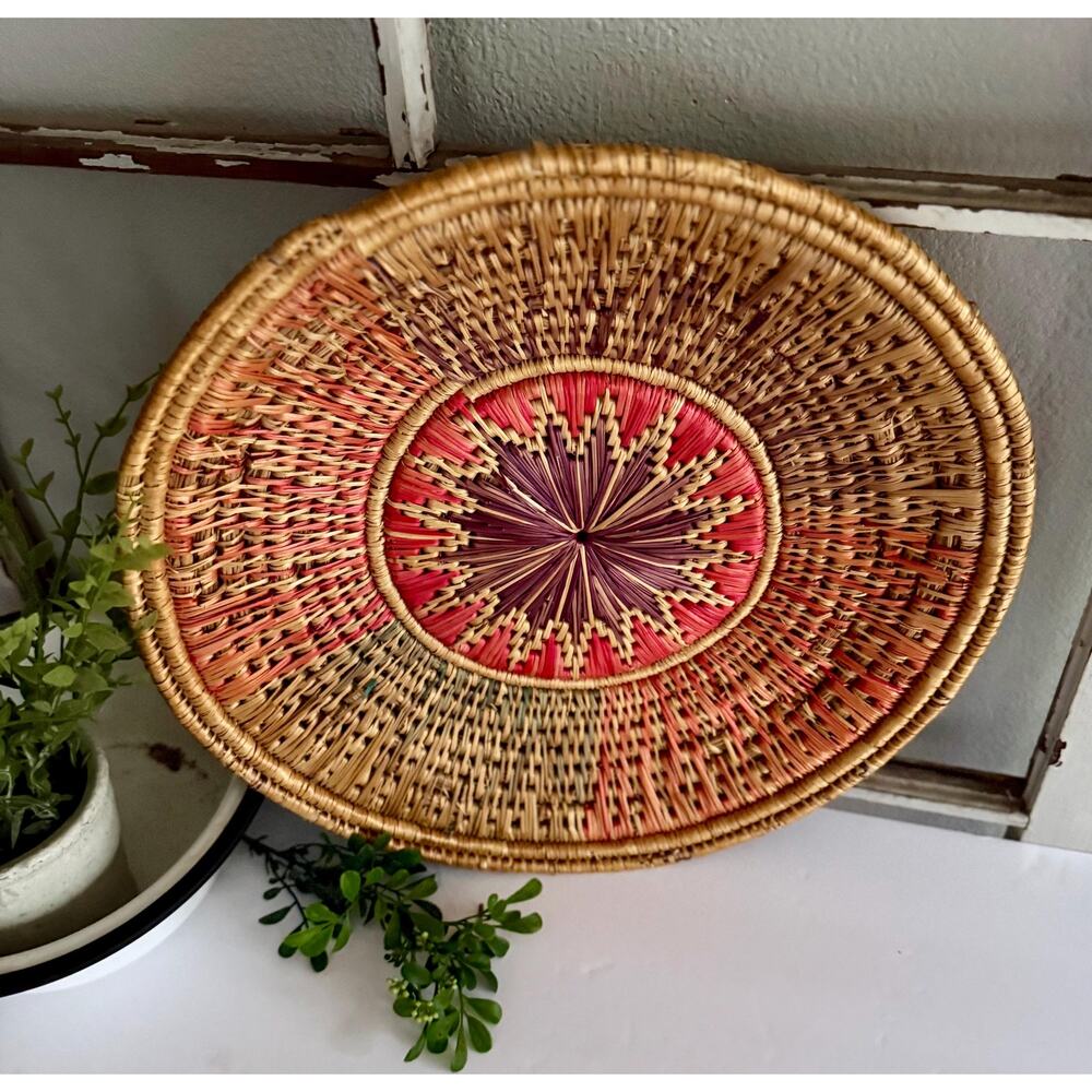 Vintage Boho Woven Wall Basket | 1970s Sunflower Starburst Basket - Picture 2 of 5